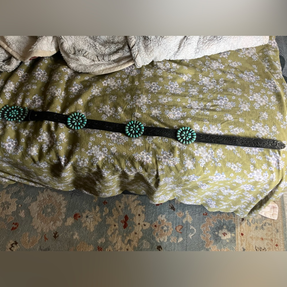 Double Ranch Tooled Black belt & turquoise (imitation) - Picture 4 of 10